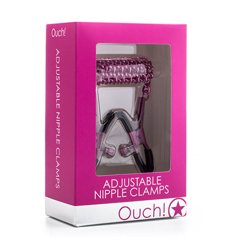 Ouch Adjustable NippleClamps W/Chain Pnk