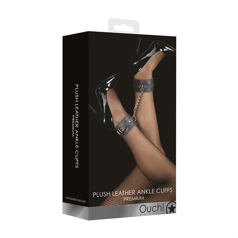 Ouch Prem Plush Leather Ankle Cuffs Blk