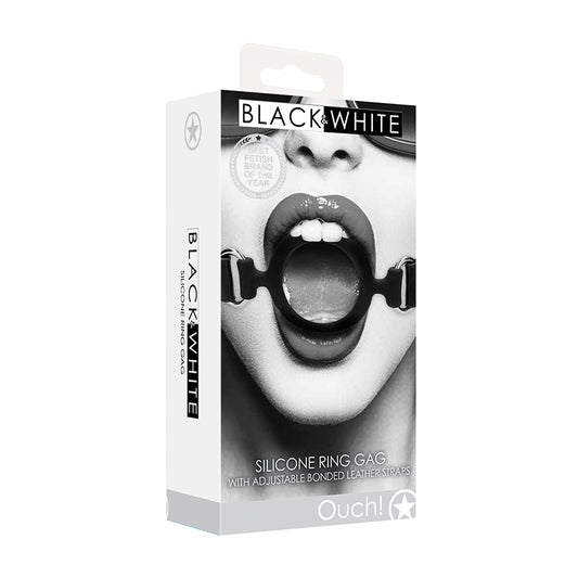 Ouch B&W Silicone Ring Gag Leather Black