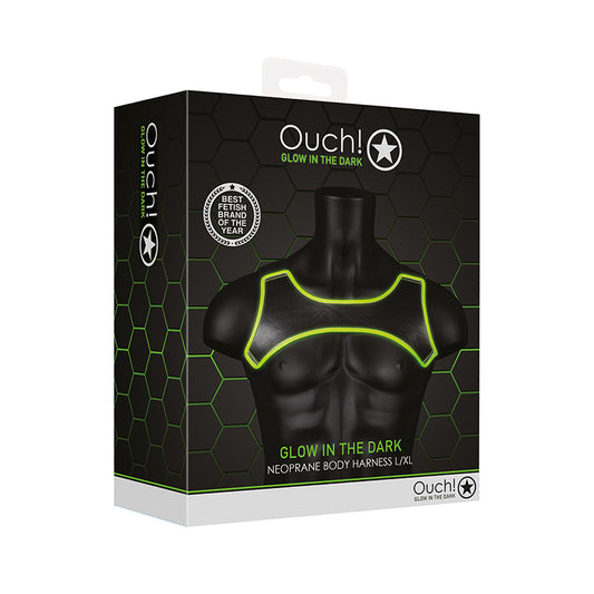 Ouch GITD Neo Body Harness NeonGrn LXL