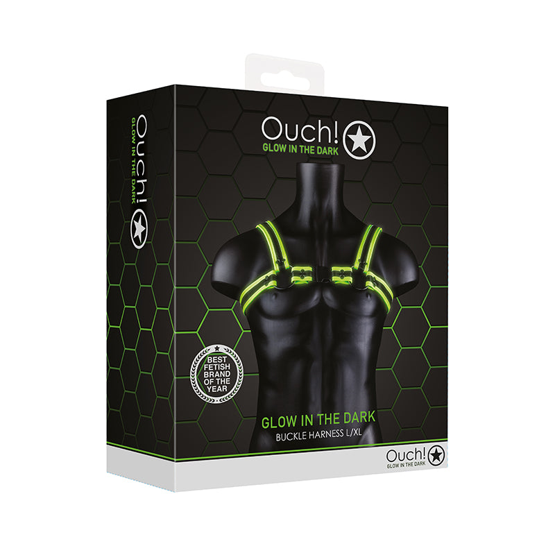 Ouch GITD Buckle Harness Neon Green LXL