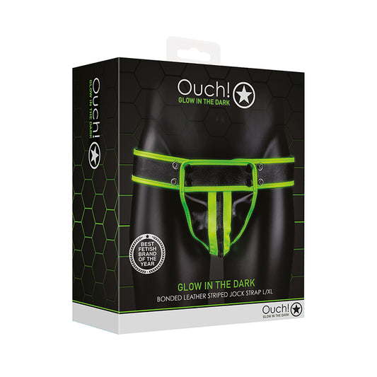 Ouch GITD StripedJockStrap NeonGrn LXL