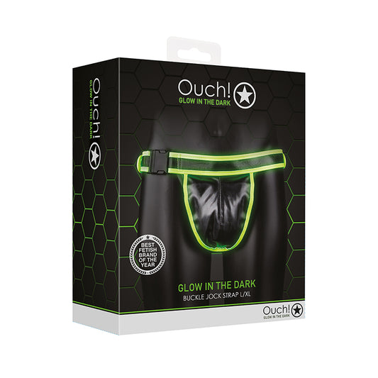 Ouch GITD BuckleJockStrap NeonGreen LXL